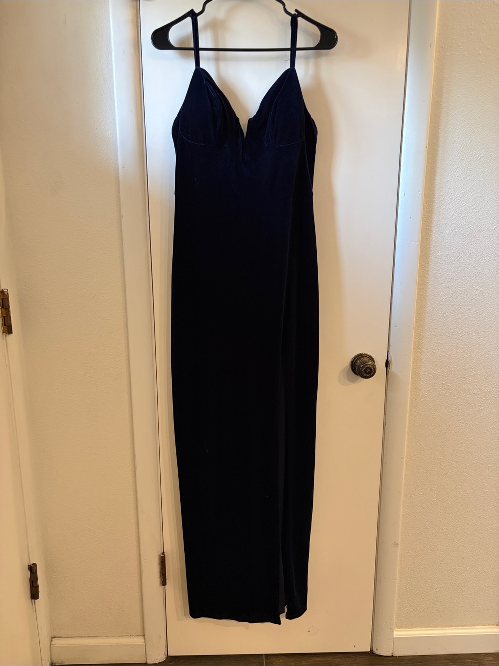 City Studio Navy Velvet Maxi Slip Dress with Spaghetti Straps